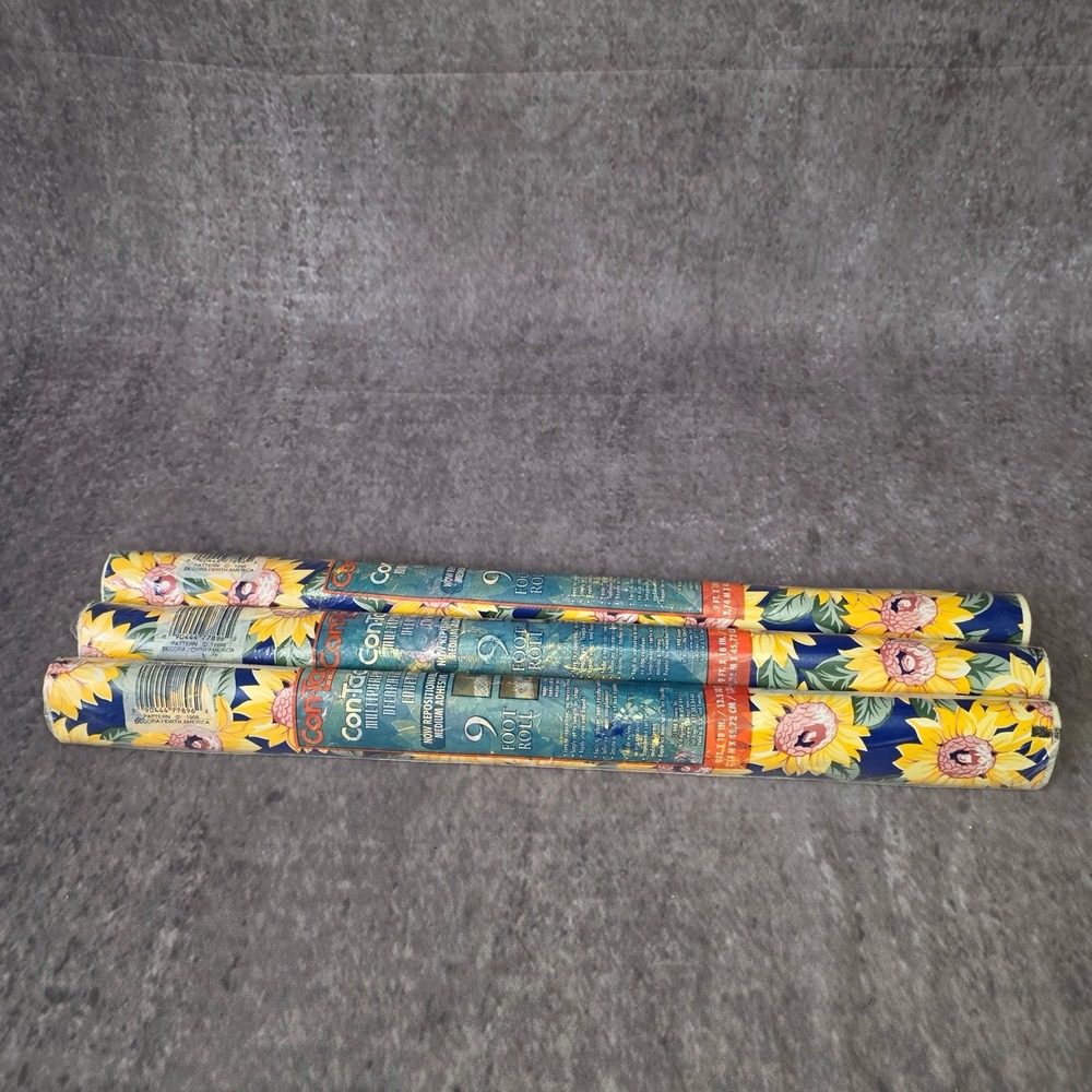 3 Rolls Vintage 1998 ConTact Paper Sunflowers Rubbermaid Each 9 ft x 18 in